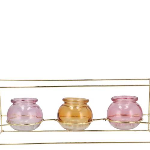 Glas 3Vase Polly Metall Reck pastel mix 35x11x13cm