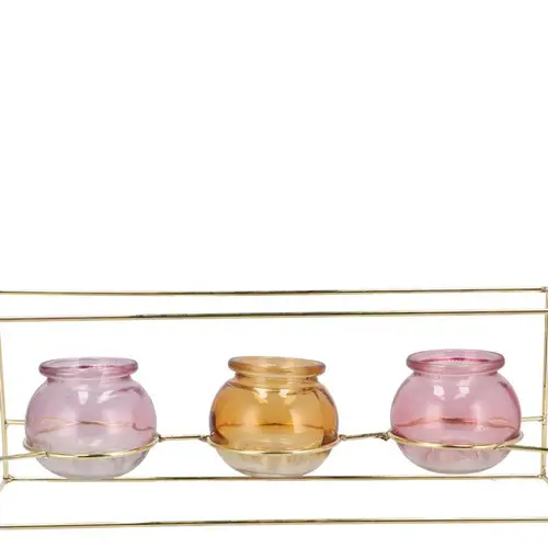 Glas 3Vase Polly Metall Reck pastel mix 35x11x13cm