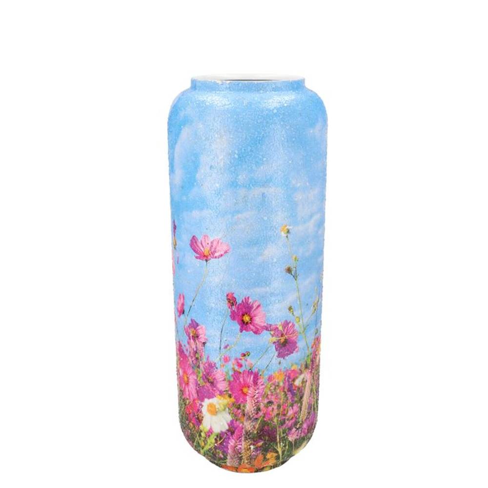 Eisen Vase Zylinder April Blume blau 19x19x42cm