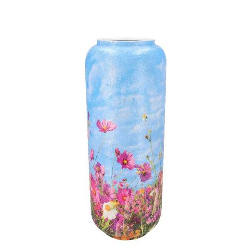Eisen Vase Zylinder April Blume blau 19x19x42cm