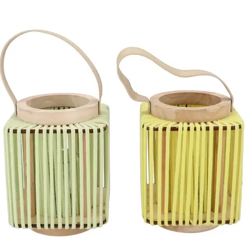 Laterne Cruz Viereck mix gelb/grün 13x16x20cm