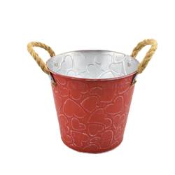 Zink Topf +Tau Henkel Herz rot D16cm H15cm