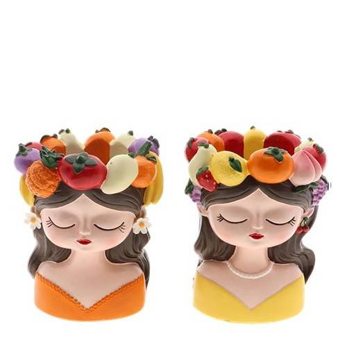Keramik Übertopf Frau Obst gelb/orange 14x14x18cm