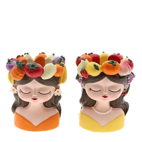 Keramik Übertopf Frau Obst gelb/orange 14x14x18cm
