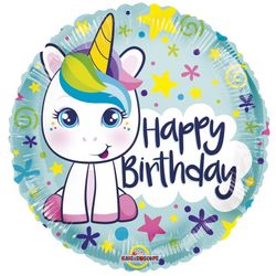 Ballon Happy Birthday Rund Einhorn D45cm