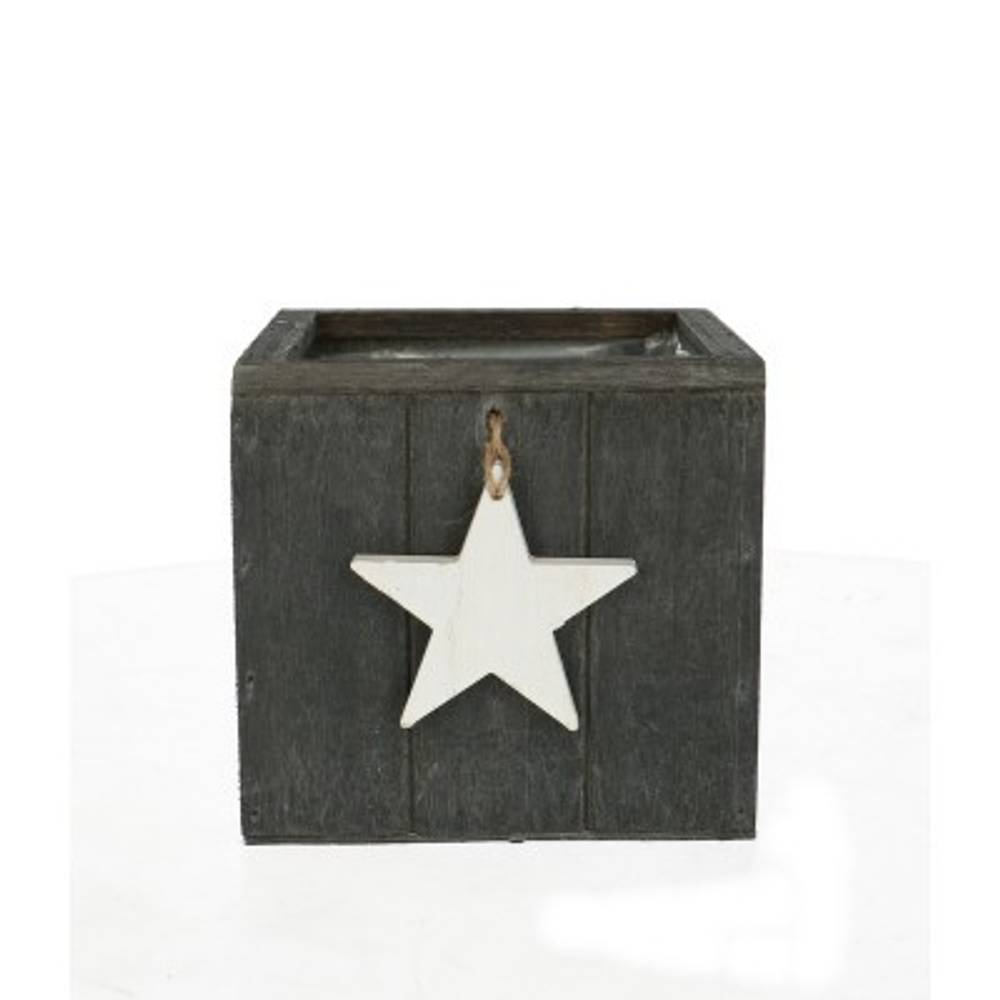 Übertopf Holz Stern grau D15cm H14cm