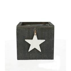 Übertopf Holz Stern grau D15cm H14cm