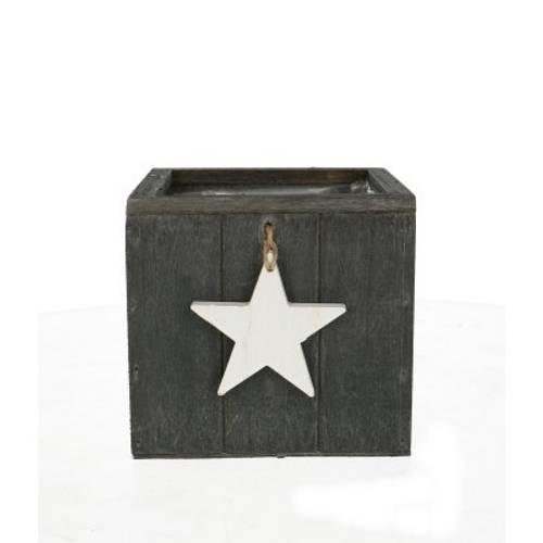 Übertopf Holz Stern grau D15cm H14cm
