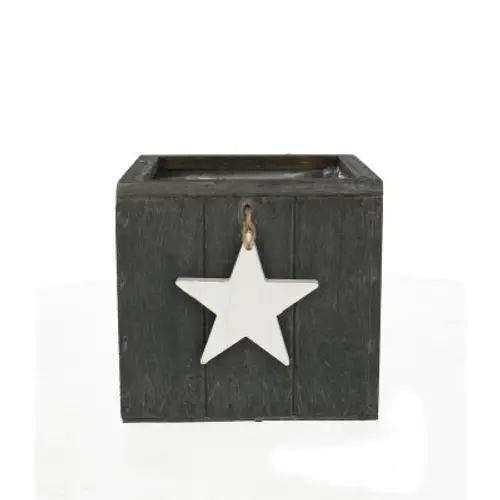Übertopf Holz Stern grau D15cm H14cm