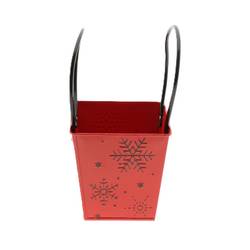 Übertopf Tasche Schneeflocke rot 13x13x13cm