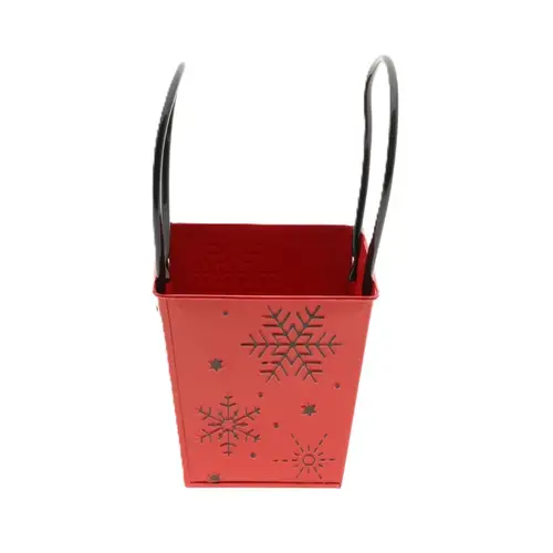 Übertopf Tasche Schneeflocke rot 13x13x13cm