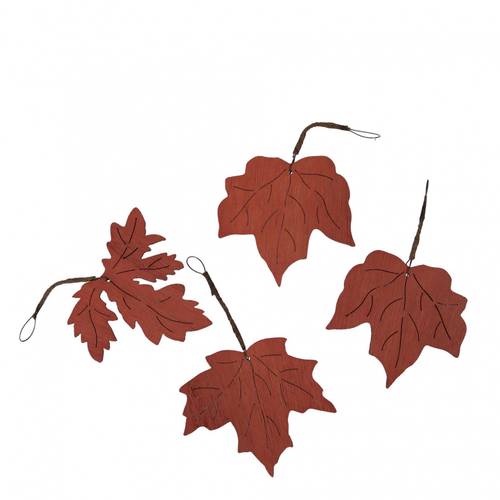 Herbst Deko Hänger Blatt Holz orange 08x08cm