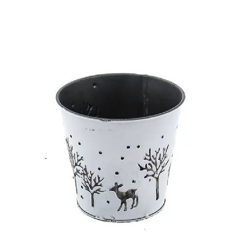 Zink Übertopf Winter weiss D13cm H12cm 