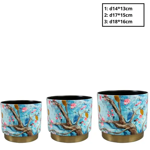 Deko Übertopf Blossom blau 3/Set D18 H16cm