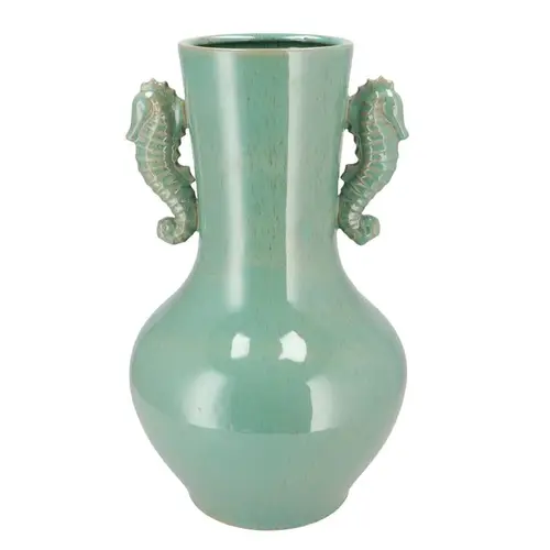 Keramik Vase Seepferdchen grün 26x26x45cm