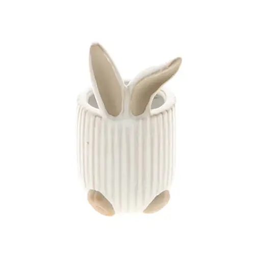 Keramik Übertopf Hase mit Ohr weiss D06.5cm H12.5cm