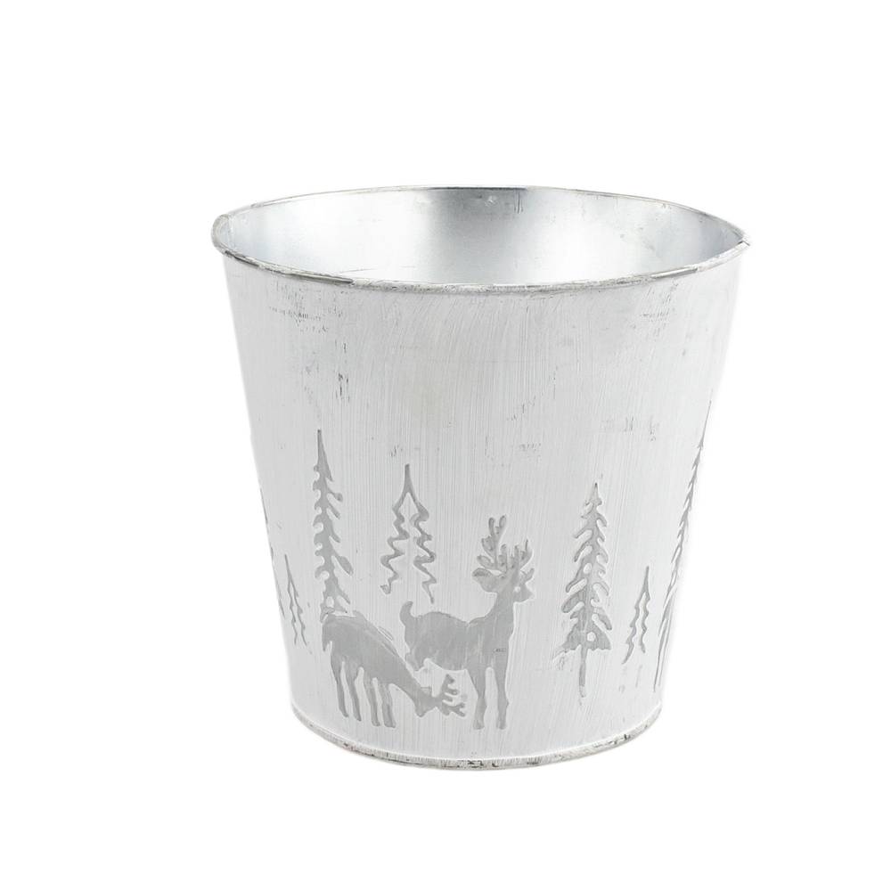 Zink Übertopf X-mas silber D15.5cm H15cm