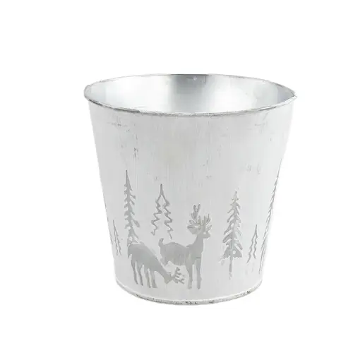 Zink Übertopf X-mas silber D15.5cm H15cm