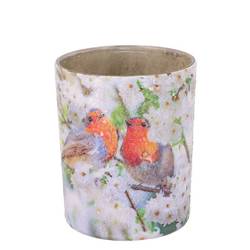 Glas Teelicht April Vogel weiss 10x10x12cm