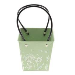 Zink Tasche Blume grün 13x13x13cm