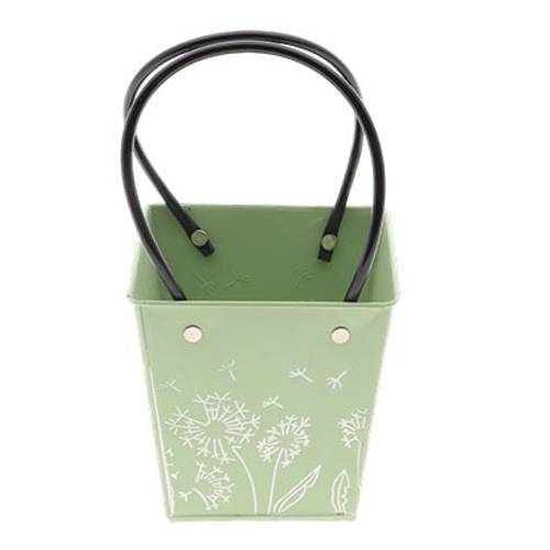 Zink Tasche Blume grün 13x13x13cm