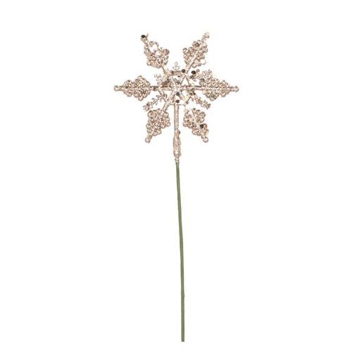 Schneeflocke auf Stab Cozy Shine champagne L25cm x24 