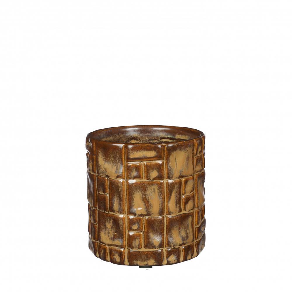 Keramik Übertopf Carré braun D09.5cm H09.5cm