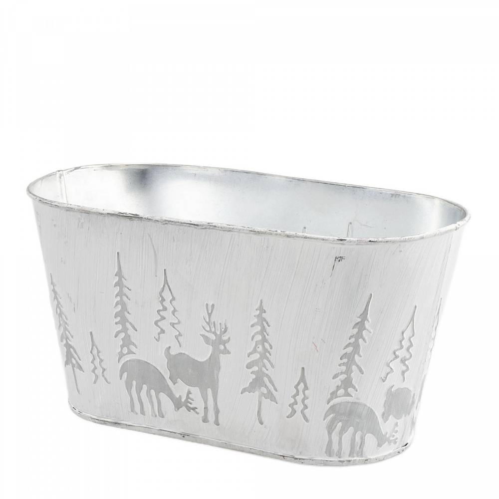 Zink Übertopf X-mas weiss 24.5x12x12.5cm