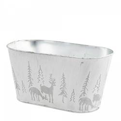 Zink Übertopf X-mas weiss 24.5x12x12.5cm