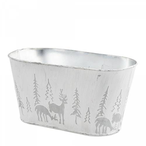 Zink Übertopf X-mas weiss 24.5x12x12.5cm