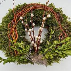 Kranz grün/braun Moos/Weide/Federn D30cm