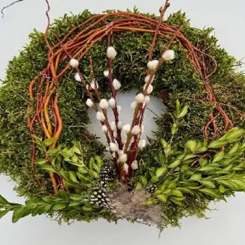 Kranz grün/braun Moos/Weide/Federn D30cm