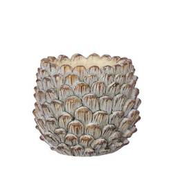 Keramik Übertopf Tannenzapfen braun D17cm H14cm