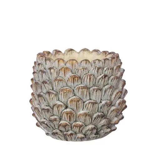 Keramik Übertopf Tannenzapfen braun D17cm H14cm