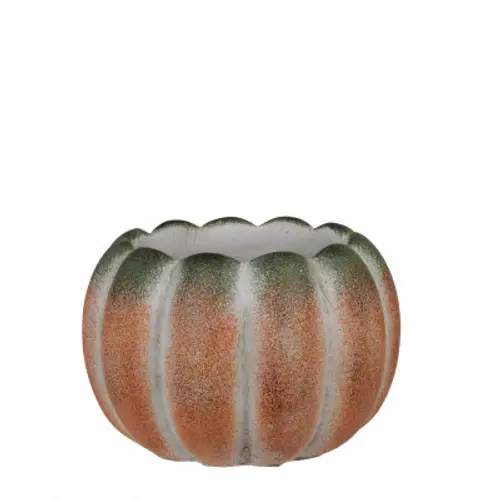 Keramik Übertopf Kürbis orange D13.5cm H09.5cm