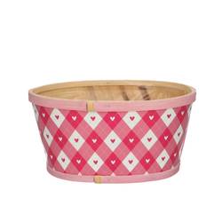 Holz Übertopf Herz Kariert rosa D22x18x11cm