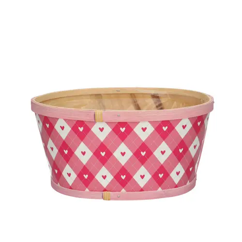 Holz Übertopf Herz Kariert rosa D22x18x11cm
