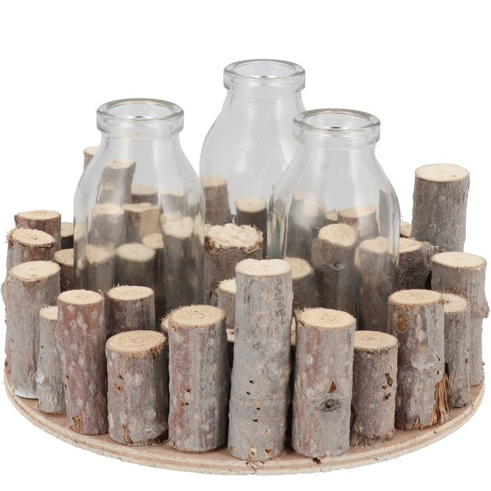 Glas Flasche auf Holz 18x8cm