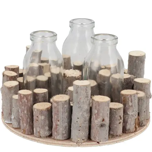 Glas Flasche auf Holz 18x8cm