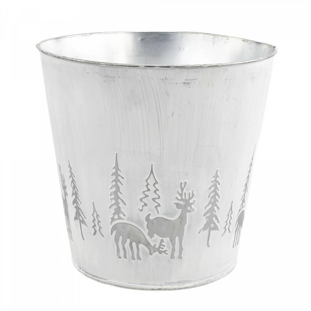 Zink Übertopf X-mas weiss D19.5cm H19cm 