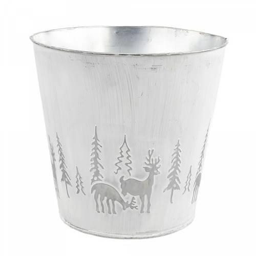 Zink Übertopf X-mas weiss D19.5cm H19cm 