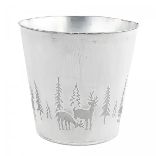 Zink Übertopf X-mas weiss D19.5cm H19cm 