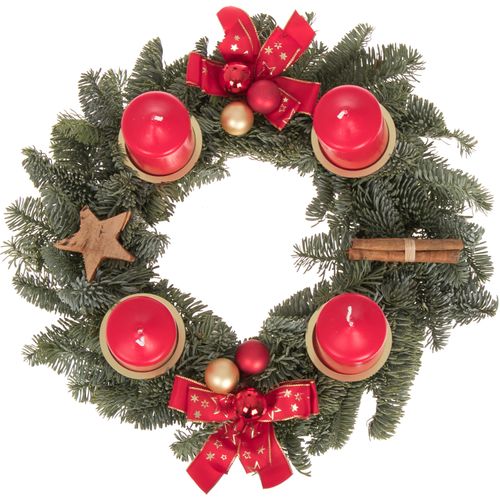 Adventskranz rot D25cm Aussenmass 30cm