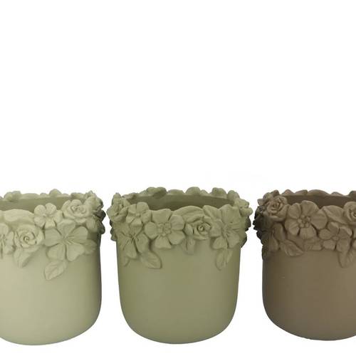 Keramik Übertopf Blumen Gigi mix grün 27x27x25cm