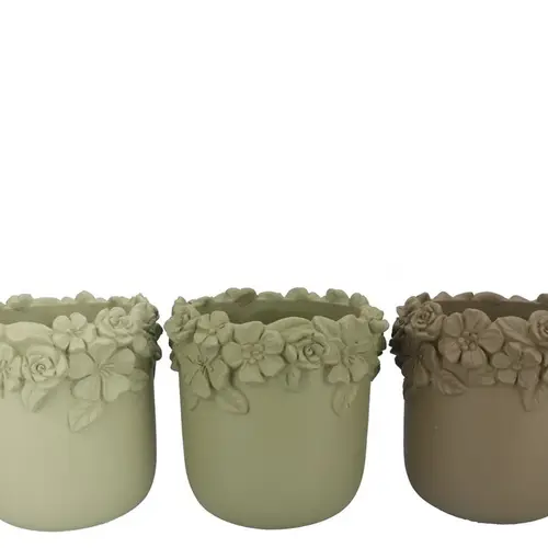 Keramik Übertopf Blumen Gigi mix grün 27x27x25cm