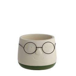 Keramik Übertopf Brille creme/grün D12cm H09cm