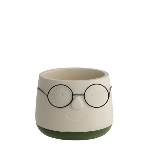 Keramik Übertopf Brille creme/grün D12cm H09cm