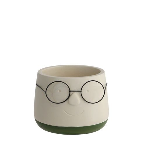 Keramik Übertopf Brille creme/grün D12cm H09cm
