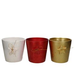 Keramik Übertopf mit Stern mix D13cm H12cm