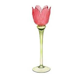 Glas Teelicht Tulpe rosa D08.5cm H27cm